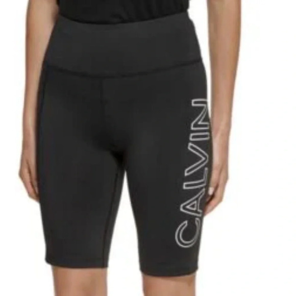 NWOT Calvin Klein Women's Bike Short High Rise Black Logo Mid compression, S - Picture 1 of 7